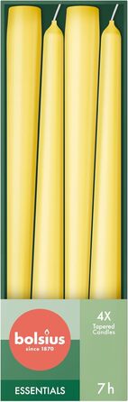 Свічки Bolsius Smooth Taper - Зелені - Набір з 4 шт. у коробці - Декоративні побутові свічки - Час горіння 7 годин - Без запаху - Натуральний рослинний віск - Без пальмової олії - 24,5 см Зелені 4 шт. и (Жовті, 4 шт. и)