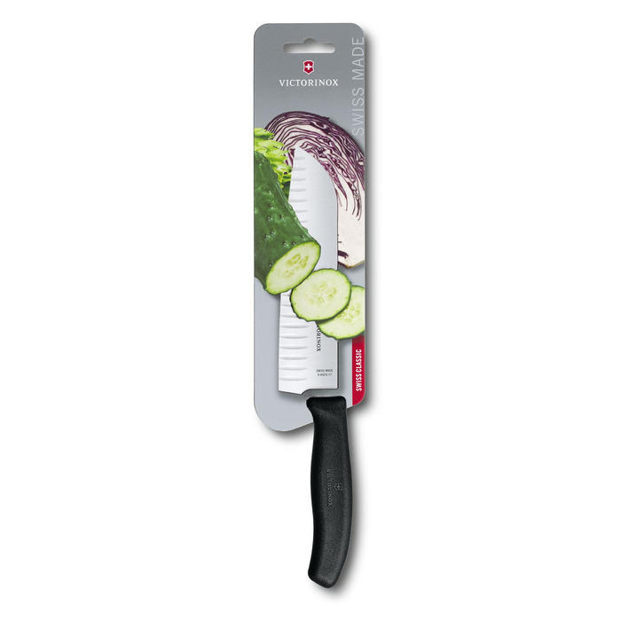 Кухонний ніж Victorinox SwissClassic Santoku лезо 17см ріфл. з чорн. ручкою (блістер)