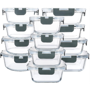Набор стеклянных контейнеров с крышками, 12 предметов, серый Vialex