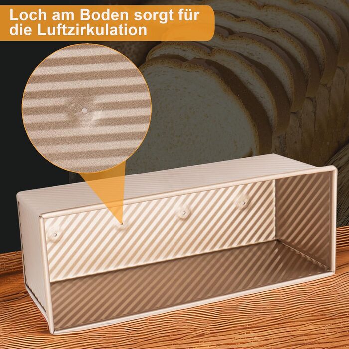 Форма для выпечки тостов 1000 г с крышкой, ‎33 x 13 x 12 см золотистая Hikaproligt