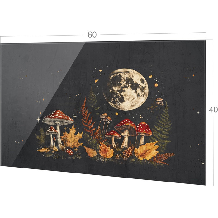 Скляний кухонний фартух GRAZDesign 4 мм Декоративний скляний фартух з квітковим мотивом Кухонний фартух сірого кольору - (Гриби вночі, 60x40 см)