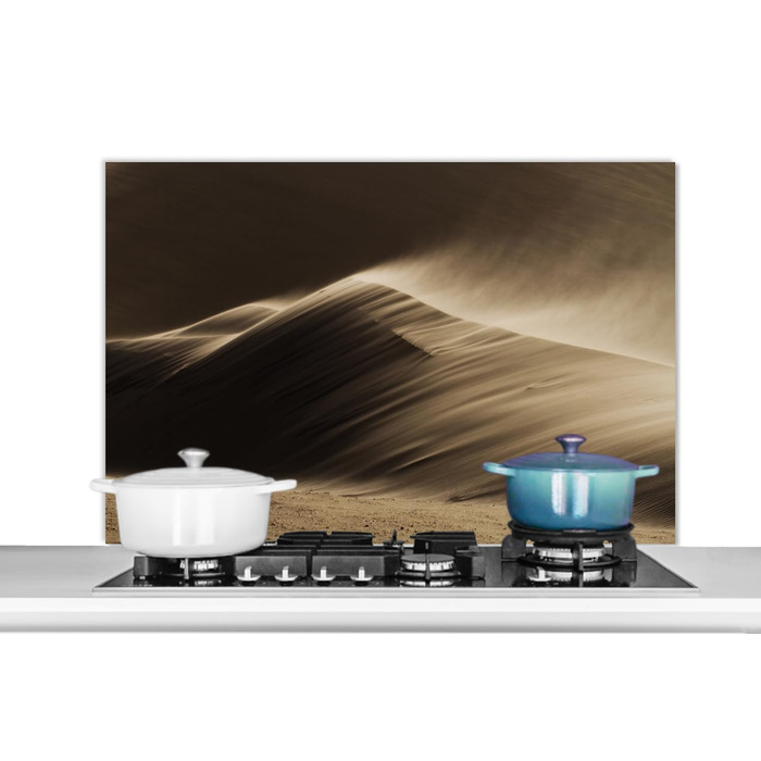 Панель для кухонного фартуха, бризкозахисна панель, декор для кухні, алюмінієва панель, бризкозахисна панель для плити, альтернатива скляній панелі, чорна - з малюнком - суцільна - чорна - темна - (пустеля, 100x65 см)