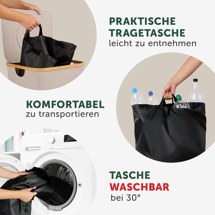 Контейнер для збору пляшок Blumtal Deposit 150 л з 2 відділеннями - Бамбуковий органайзер для пляшок - Збірник порожніх пляшок - Збірник пляшок - Контейнер для збору порожніх пляшок з отвором - Збірник пляшок (бежевий, Збірник пляшок - 100 л)