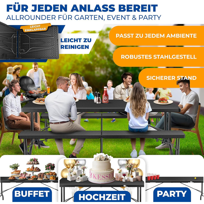 Кемпинговый стол 183 х 76 х 74 см черный KESSER