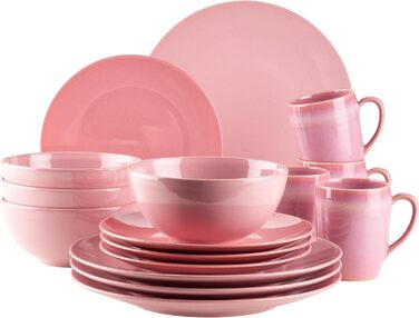 Набір посуду MSER 931545 Ossia на 4 особи в середземноморському вінтажному образі, комбінований сервіз з 16 предметів з кераміки (рожевий)