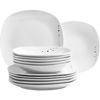 Серия Fadilla, набор фарфоровой посуды на 6 персон, белый, черный, серый (сервиз 12 предметов)