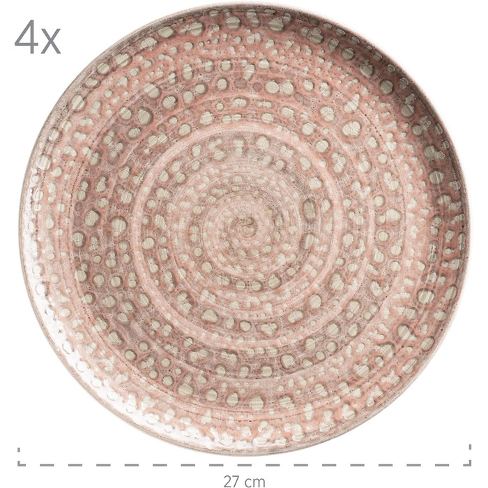 Набір посуду з ручним розписом MSER серії 931743 Spicy Market для 4 осіб у середземноморському вінтажному дизайні, комбінований сервіз із 16 предметів із кераміки, рожевого кольору, кераміки