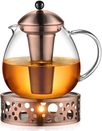 Серебряный чайник из гласного стекла 1500 мл с ситечком для чая из нержавеющей стали 18/8 Чайник из боросиликатного стекла Стеклянный чайник Подходит для подогревателей чая (1500 мл, бронзовый чайник типа 5 с подогревателем)