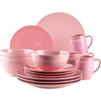 Набор посуды MSER 931545 Ossia на 4 персоны в средиземноморском винтажном стиле, комбинированный сервиз из 16 предметов из керамики (розовый)