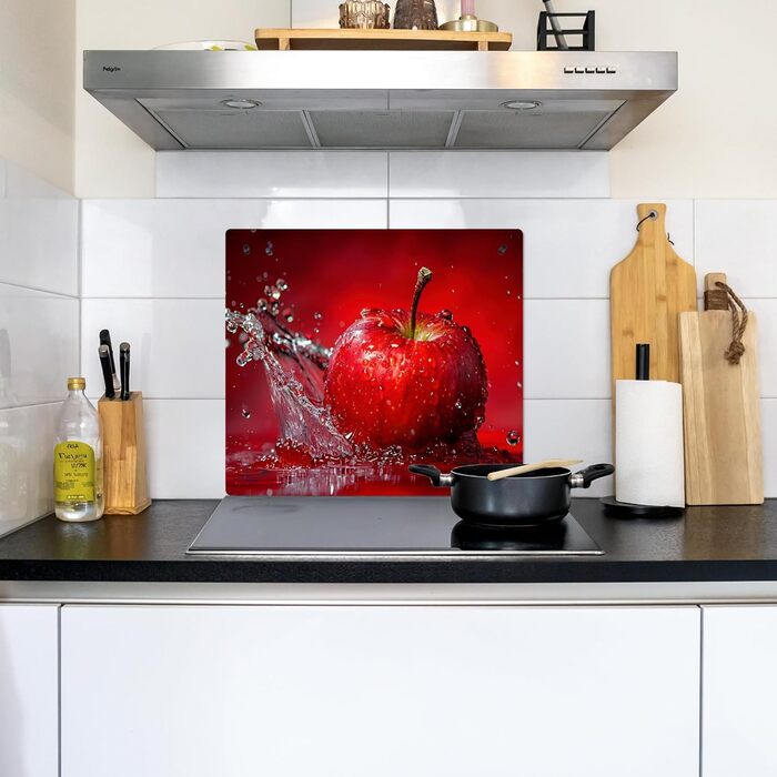 Фартух для плити, кухонний фартух, вініл, 78x52 см, декор для кухні, облицювання стіни, кришка для плити - сіро-чорна (яблуко - сплеск, 51,6Д x 57,6Ш см)