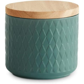 Керамические банки для хранения SPRINGLANE с деревянной крышкой мята, резиновая деревянная крышка, ящики для хранения, коробки для хранения продуктов - ( темно-зеленый 10x9 см)