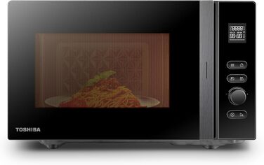 Мікрохвильова піч Toshiba MW3-AG20PE(BK) з грилем 20 л 3-в-1, розморожування шеф-кухаря, мікрохвильова піч, гриль, комбінована піч, 5 рівнів потужності, 8 автоматичних програм, легке очищення, чорний колір (20 л Solo Digital)