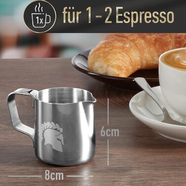 Глечик для молока Barista Legends з нержавіючої сталі 350 мл зі спеціальним носиком для лате-арту - Глечик для спінювання молока з високим глянцевим покриттям - Глечик для молока Barista з нержавіючої сталі - Аксесуари Barista (срібло)