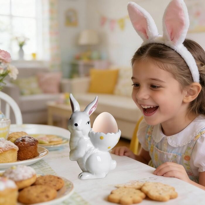 Набір із 2 порцелянових стаканчиків для яєць на Великдень, керамічні стаканчики для яєць у формі кролика, кумедні, креативні тарілки для пасхальних яєць у формі кролика, можна мити в посудомийній машині, підставка для варених яєць, великодні подарунки (C 