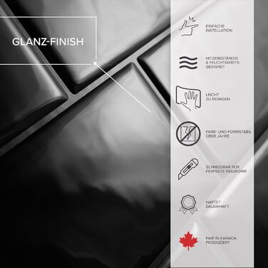 Наклейки для плитки, що самоклеяться - упаковка з 5 аркушів 29,36 см x 21,29 см - 3D самоклеючі ПВХ наклейки для плитки та фартуха для кухні, ванної кімнати та стін, кольорова та водонепроникна плитка (Nero Schwarz)