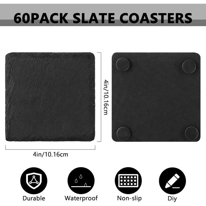 Набір квадратних підставок із натурального сланцю 60 шт AFOROEOA