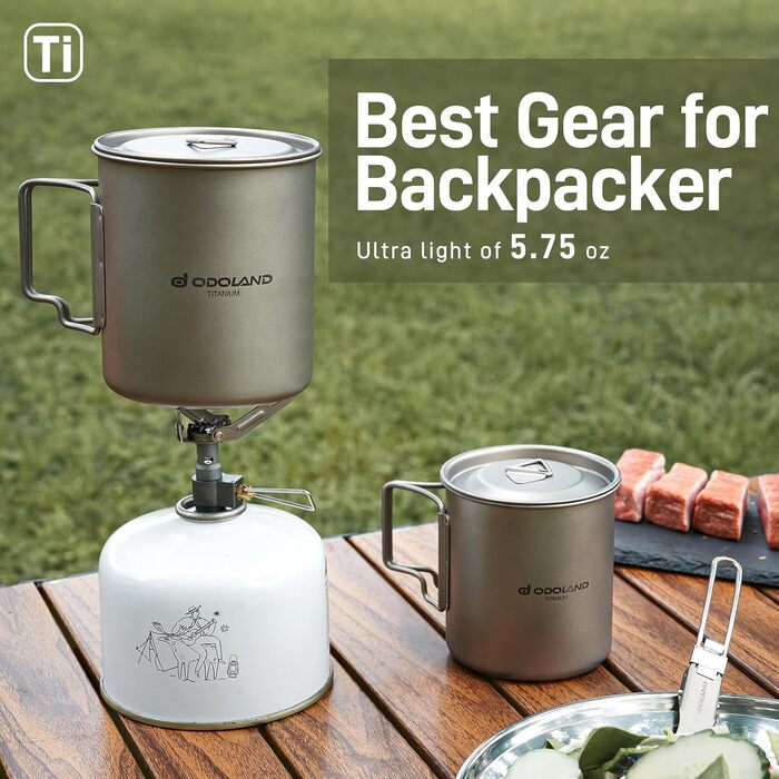 Титановая кружка для кемпинга с крышкой и ложкой-вилкой 750 мл Odoland
