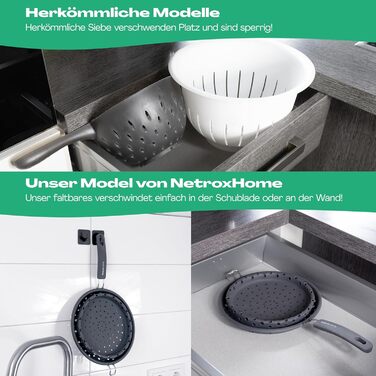 Складаний силіконовий кухонний друшляк з ручкою Netrox