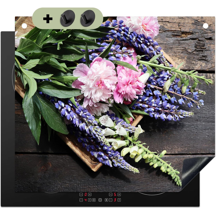 Фартух для плити, кухонний фартух, вініл, 78x52 см, декор для кухні, облицювання стіни, кришка для плити - сіро-чорний (квітковий - вінтажний, 51,6Д x 57,6Ш см)