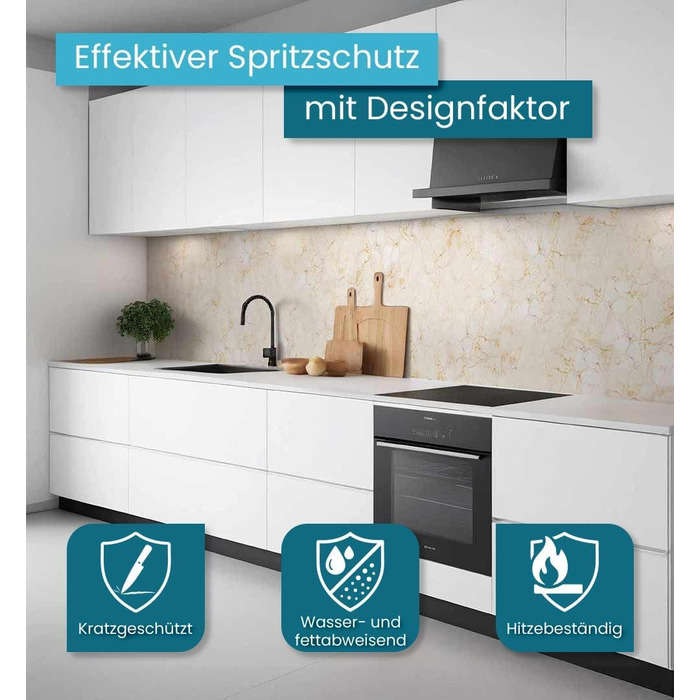 Самоклеючий кухонний фартух - матовий, жорстка плівка-бризкозахисний матеріал як доступна альтернатива склу, легке встановлення та очищення - висота 60 см - Дизайн Кам&39яна стіна чорного кольору 80 x 60 см (Бежевий мармур 02, Ш 340 см x В 60 см, 0,2 мм)