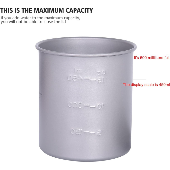 Мл Титанова кружка Кемпінгова чашка Відкритий чай Кава Дорожня кружка з кришкою та відкидною ручкою Легка кружка для води Чашка для пікніка Металевий посуд Ti3034D (чашка Ti3036d-600 мл), 300