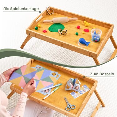 Бамбуковий піднос Blumtal з дерев&39яною підставкою для планшетів/телефонів - Піднос для сніданку для ліжка - Складаний столик для ліжка 50 x 30 x 6 см - Столик для ноутбука для дивана - Міцний піднос для дивана білий (натуральний)