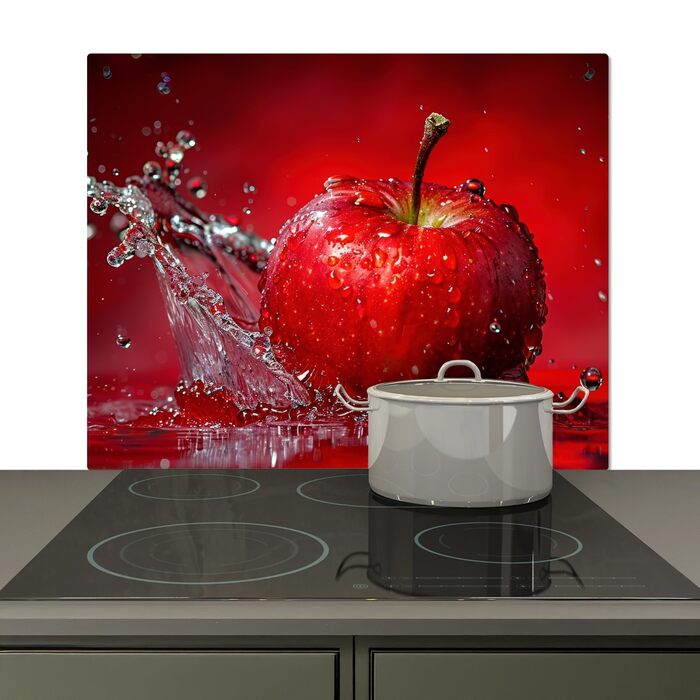 Фартух для плити, кухонний фартух, вініл, 78x52 см, декор для кухні, облицювання стіни, кришка для плити - сіро-чорна (яблуко - сплеск, 51,6Д x 57,6Ш см)