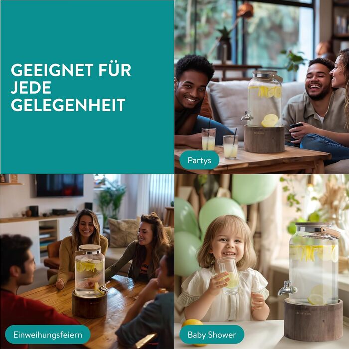 Диспенсер для напоїв скляний з дерев'яною підставкою 5,6 л Navaris