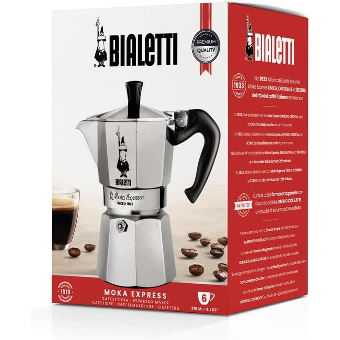 Кофеварка гейзерная 270 мл на 6 чашек Moka Express Bialetti