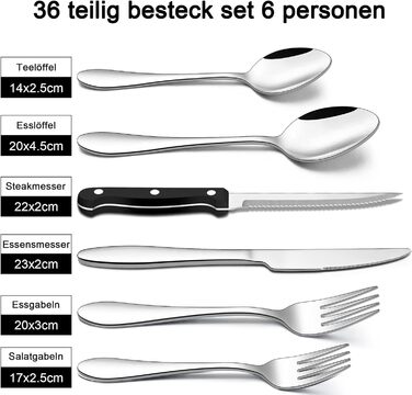 Набор столовых приборов на 6 персон, 36 предметов с ножом для стейка Herogo