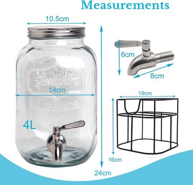 Диспенсер для напитков стеклянный 2 шт 4 л INTIRILIFE