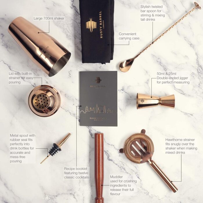 Профессиональный набор для приготовления коктейлей медный Rusty Barrel
