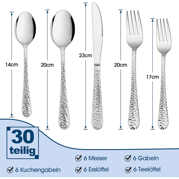 Набір столових приборів Herogo 12 персон, набір столових приборів з нержавіючої сталі з 60 предметів з ножем, виделкою, ложкою, елегантною ручкою молотка, срібні столові прибори для дому/вечірки/ресторану, можна мити в посудомийній машині, нержавіючі, пол