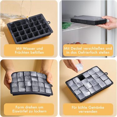 Силіконові формочки для льоду Blumtal, набір з 3 шт. - форма для льоду на 24 кубики з кришкою - силіконова форма для льоду без бісфенолу А - форма для льоду, безпечна для харчових продуктів - сіро-блакитна великі кубики (чорна, великі кубики)