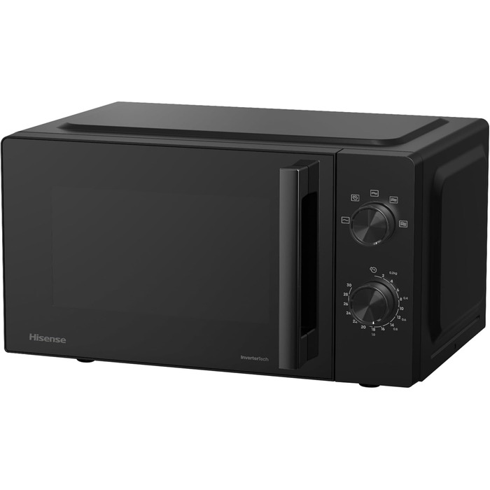 Мікрохвильова піч Hisense H20MOBP1HI / 20 л / 700 Вт / InverterTech / Керамічне покриття / Преміальне скло / Виготовлено на замовлення, багатофазне приготування / Функція розморожування / 5 рівнів потужності / Блокування від дітей / Чорна 20 л Аналогове к