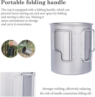 Титановая кружка с крышкой и складной ручкой для кемпинга 750 мл Boundless Voyage