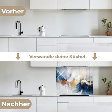 Кухонний фартух 60x80 см Самоклеючий настінний захисний екран для кухні Кухонний фартух Кухонні фасади Кухонні фартухи Кухонна стіна Вода - Пейзаж - (Золото - Синій, 60 x 80 см)