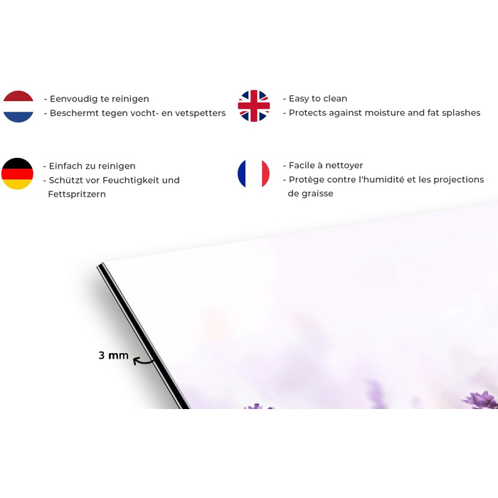 Панель для кухонного фартуха, бризкозахисна панель, декор для кухні, алюмінієва панель, бризкозахисна панель для плити, альтернатива скляній панелі, чорна - з малюнком - суцільна - чорна - темна - (Лавандова, 100x65 см)