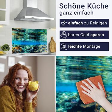 Кухонний фартух timalo зі скляним виглядом Північне море, очерет, захід сонця, океан, солома 2-мм акрилове скло Бризкозахисна стінка для плити, скляний кухонний фартух, акрилові скляні стінові панелі, захисна панель для фартуха (220 x 58 см, 311- Coral Re