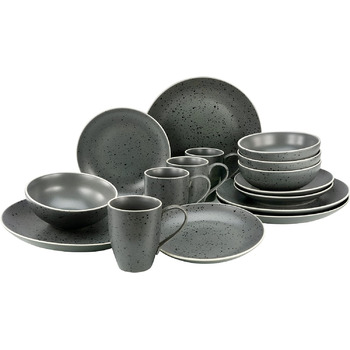 Набір посуду Industrial Series з 16 предметів, комбінований сервіз керамограніту (антрацит, комбінований набір з 16 предметів), 22699