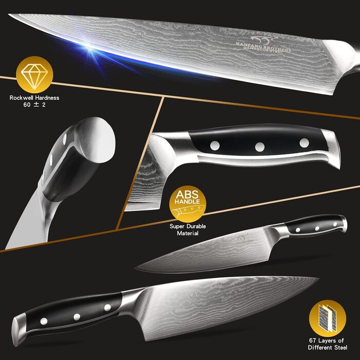Набор профессиональных кухонных ножей из дамасской стали 9 предметов NANFANG BROTHERS