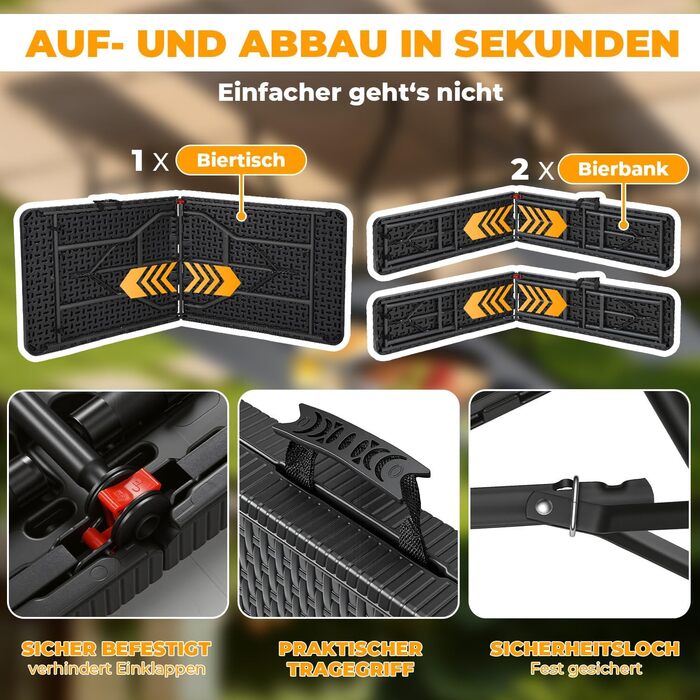 Складной набор для отдыха включая стол и 2 скамейки под ротанг Hebitod.