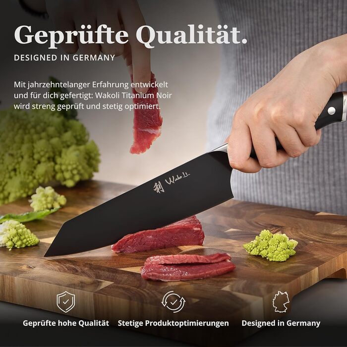 Набор ножей Wakoli Titanium Noir (5 предметов) с подставкой профессиональный кухонный набор ножей из нержавеющей стали с черным титановым покрытием (12,521 см), магнитная подставка для ножей.