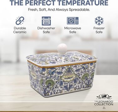 Маслянка з кришкою, китайська кераміка, з гарними акварельними мотивами, розроблена галереєю Дженніфер Роуз для Busy Bees (білий, колір слонової кістки або кремовий)