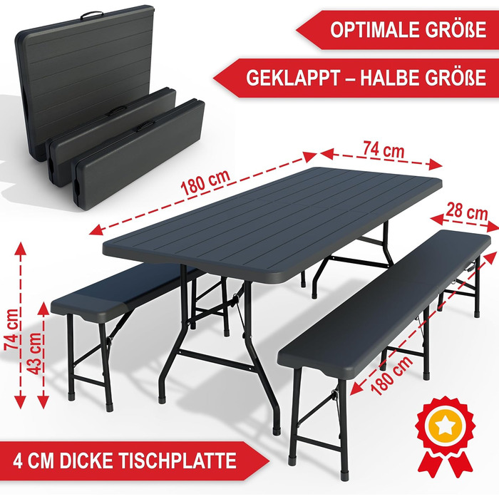 Набор для сада стола с 2 скамейками 180 x 74 x 74 см Onbest