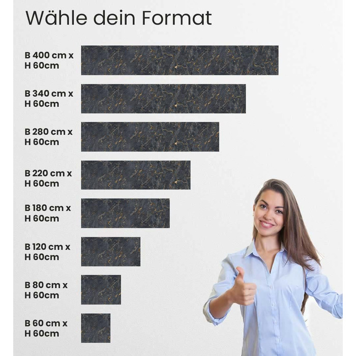 Самоклеючий кухонний фартух - матовий, преміальна бризкозахисна плівка 0,4 мм як доступна альтернатива склу, легке встановлення та очищення - висота 60 см - Дизайн Світло-сірий мармур 180 x 60 см (чорний мармур, Ш 60 см x В 60 см, 0,2 мм)