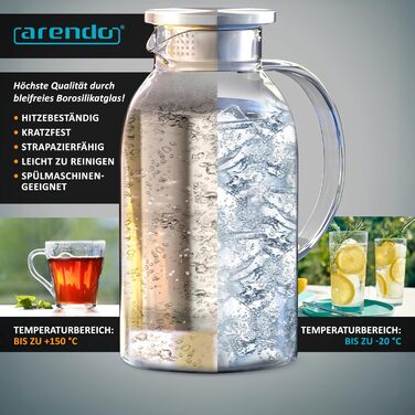 Скляний глечик з кришкою з нержавіючої сталі 2,3 л Arendo