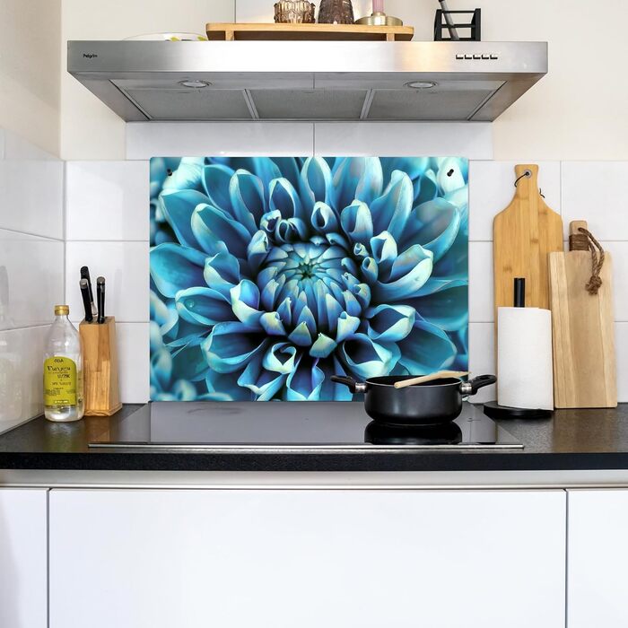 Фартух для плити, кухонний фартух, вініл, 78x52 см, декор для кухні, облицювання стіни, кришка для плити - сіро-чорний (синій - жоржина, 59Д x 77Ш см)