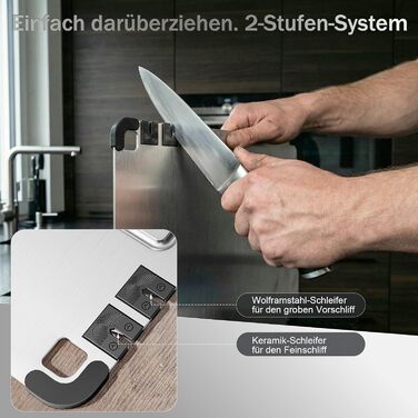 Разделочная доска из нержавеющей стали 38 x 28 см с точилкой для ножей и силиконовыми уголками Bafeil