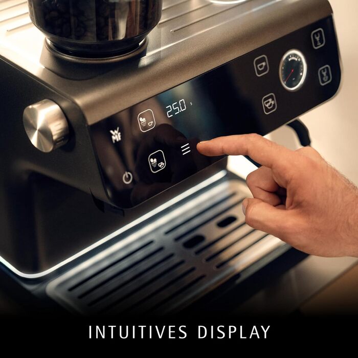 Портафільтрова кавоварка WMF Espresso Pro, напівавтоматична еспресо-машина з кавомолкою, тиск 15 бар, вбудована вага, технологія подвійного термоблоку, швидке нагрівання, колір сірий камінь